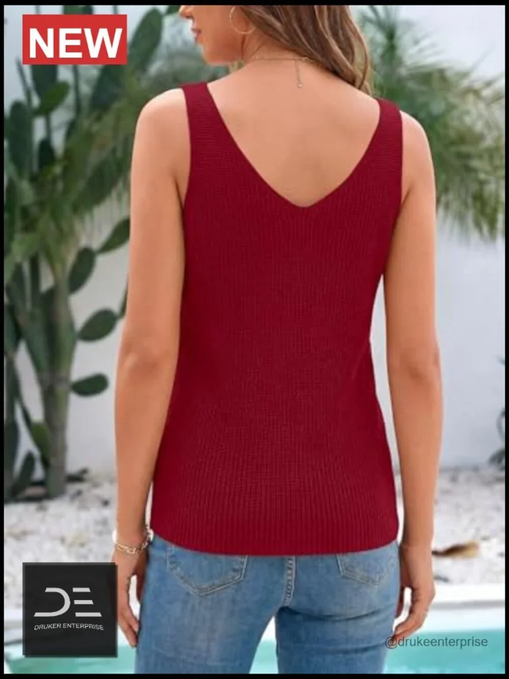 Sleeveless V-Neck Knit Sweater Vest Tank Top Casual Loose Crochet Tops